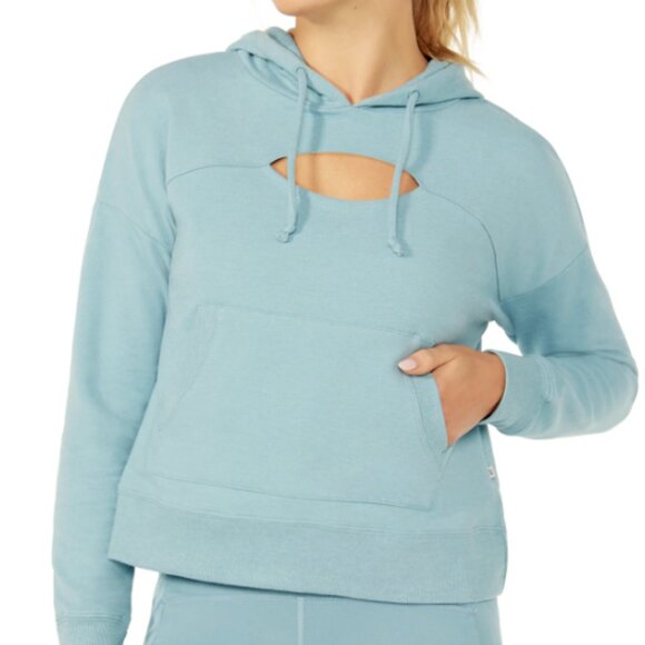 Marika Tops - Marika Hoodie Sweatshirt Women Cutout Detail Heather Blue Smoke French Terry Med